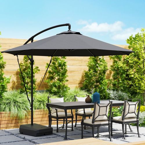 Outsunny Garden Cantilever Parasol with Cover Weighted Base Wind Strap Grey