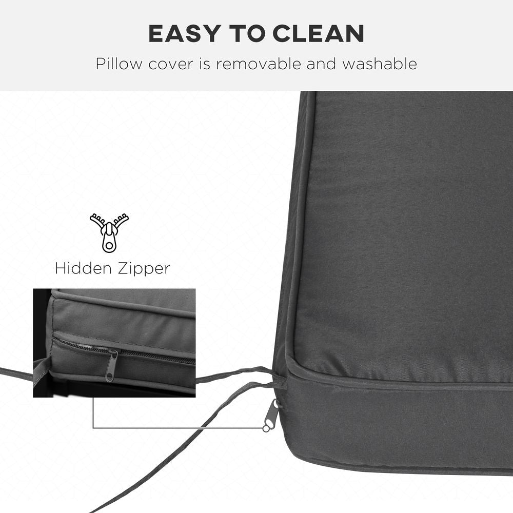 Gray pillow cover with hidden zipper and text indicating ease of cleaning.