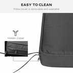Gray pillow cover with hidden zipper and text indicating ease of cleaning.