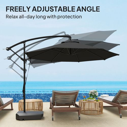 Outsunny Garden Cantilever Parasol with Cover Weighted Base Wind Strap Grey