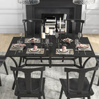 Outsunny Garden Dining Table with Steel Frame and Slatted Top for Balcony Black