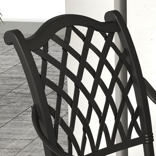 Outsunny 7-PC Cast Aluminium Patio Dining Set w/ Umbrella Hole & Cushion, Black