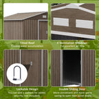 Collage of features of a storage shed with text on benefits.