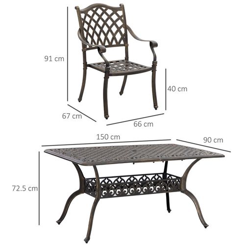 Dimensions of a patio chair and table set on a white background