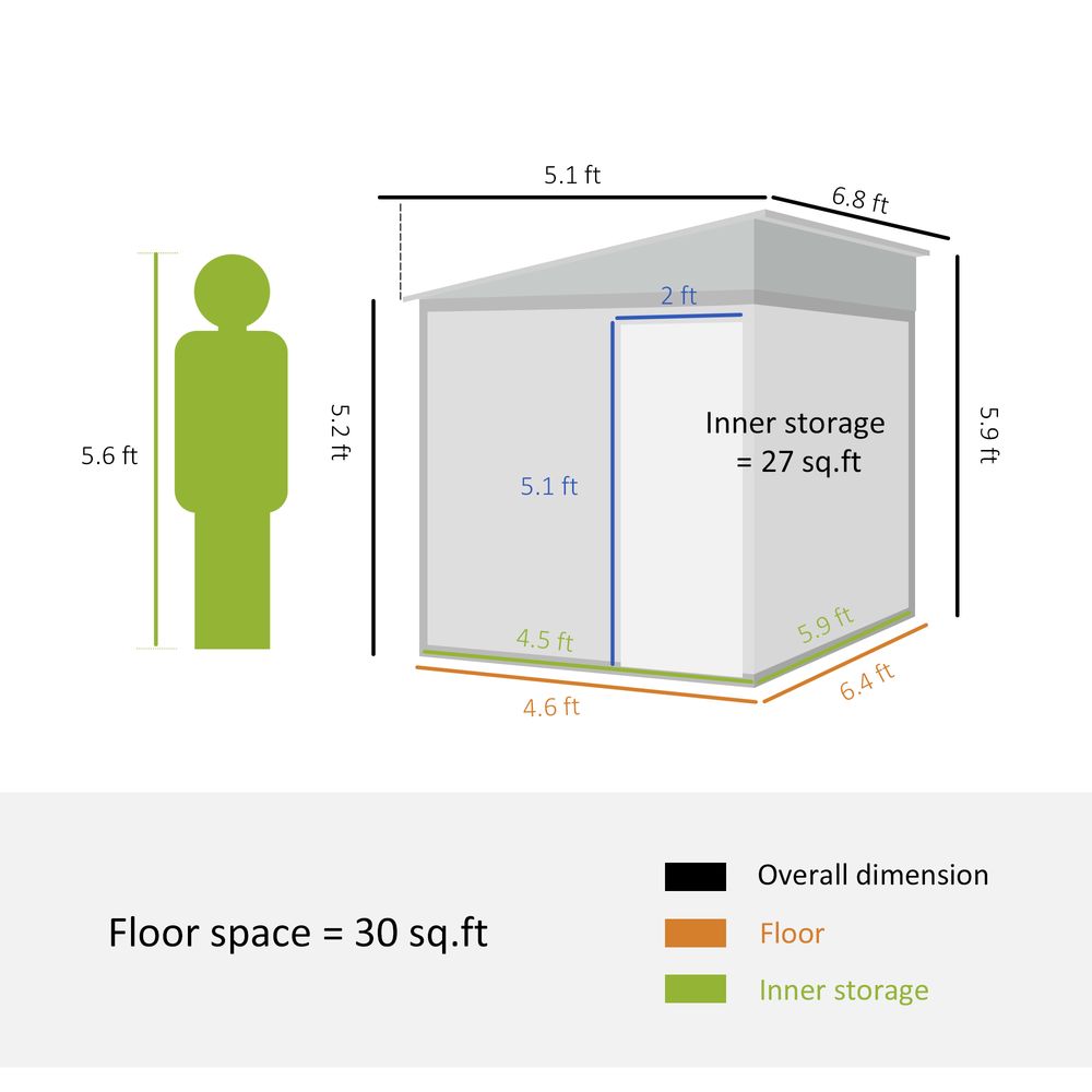 Outsunny Garden Shed: 5x7FT Metal Tool Shed w/ Waterproof Roof & Ventilating Windows