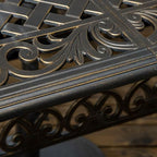 Close-up of ornate metalwork with intricate designs