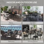 Outsunny Garden Dining Table with Steel Frame and Slatted Top for Balcony Black