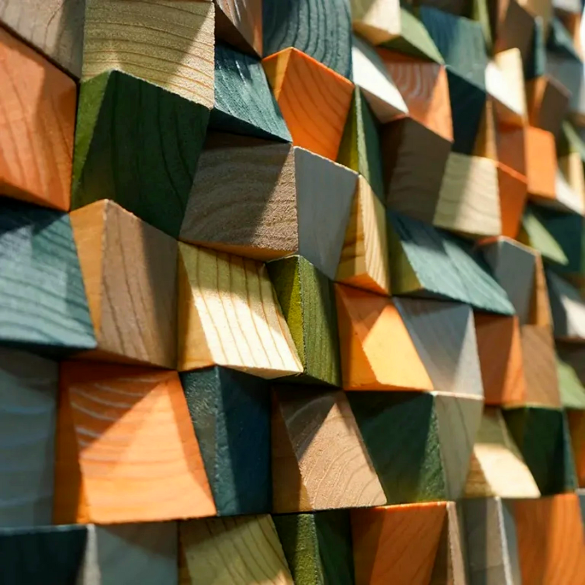 Geometric pattern of wooden blocks in various colors