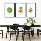 Kitchen Art Work – Set of 3 Framed Vegetable Prints