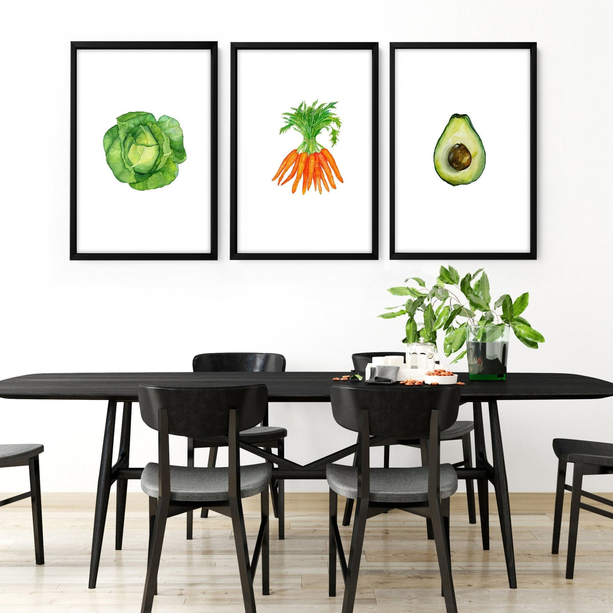 Kitchen Art Work – Set of 3 Framed Vegetable Prints