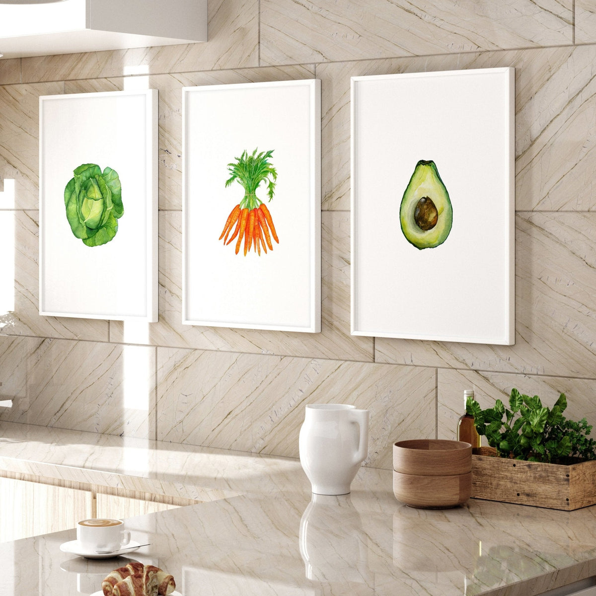Kitchen Art Work – Set of 3 Framed Vegetable Prints