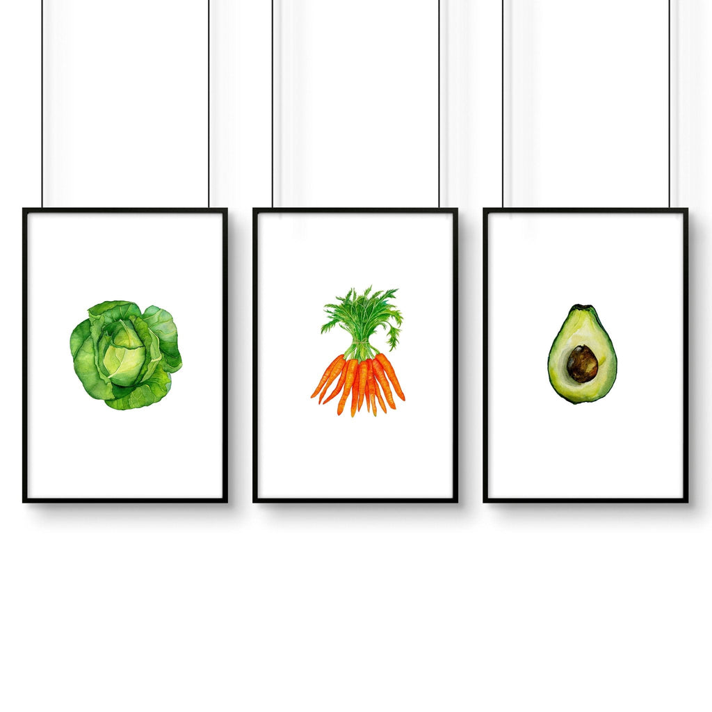 Kitchen Art Work – Set of 3 Framed Vegetable Prints