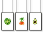 Kitchen Art Work – Set of 3 Framed Vegetable Prints