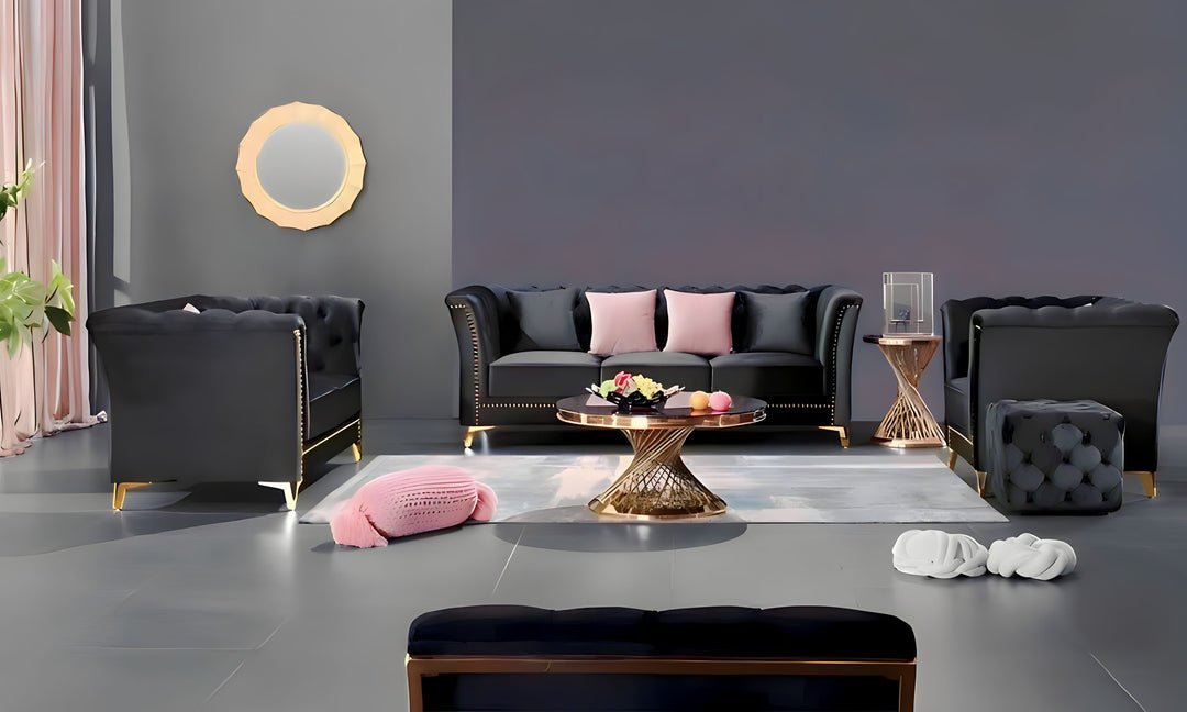 Venice Sofa Sets in Luxury Black Velvet - MOOAZAA 