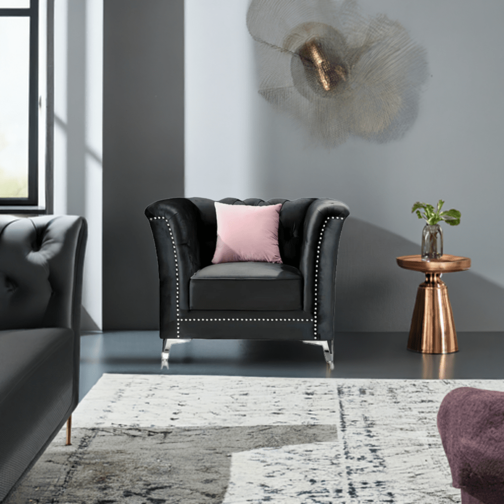 Venice Sofa Sets in Luxury Black Velvet - MOOAZAA 