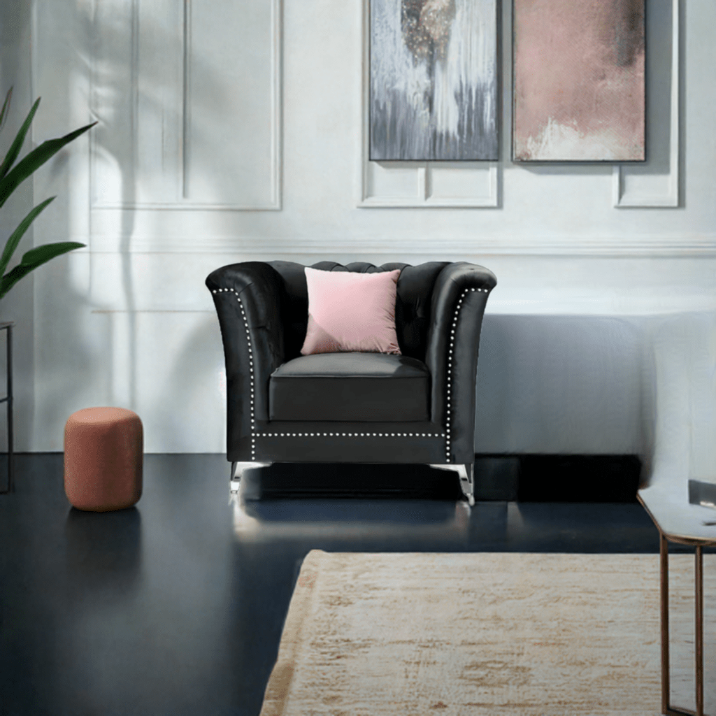 Venice Sofa Sets in Luxury Black Velvet - MOOAZAA 