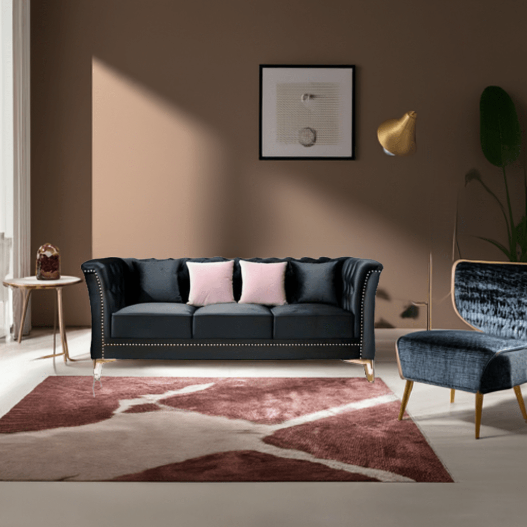 Venice Sofa Sets in Luxury Black Velvet - MOOAZAA 