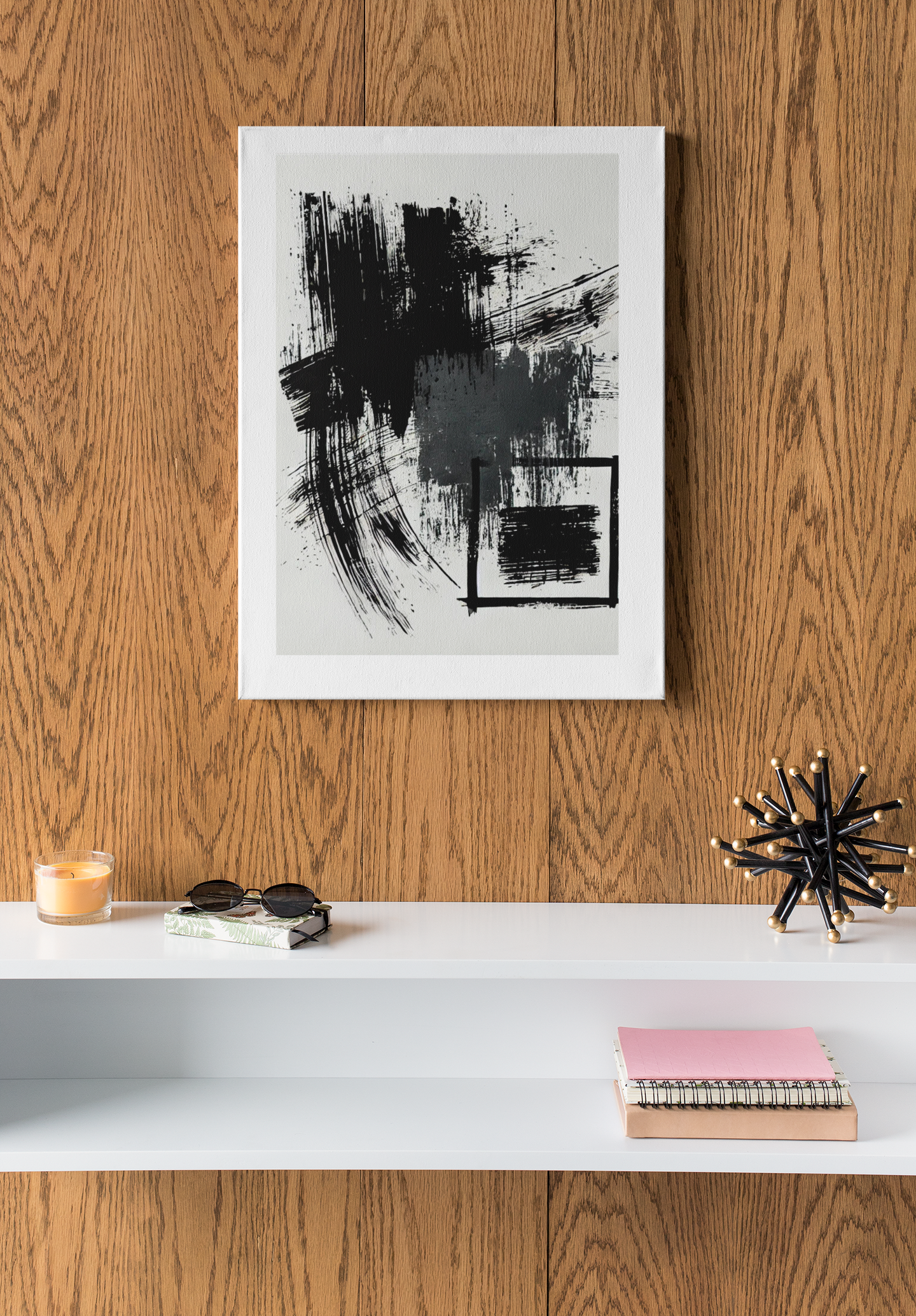 Minimal Abstract Wall Art  - Bold Black Brushstroke Canvas
