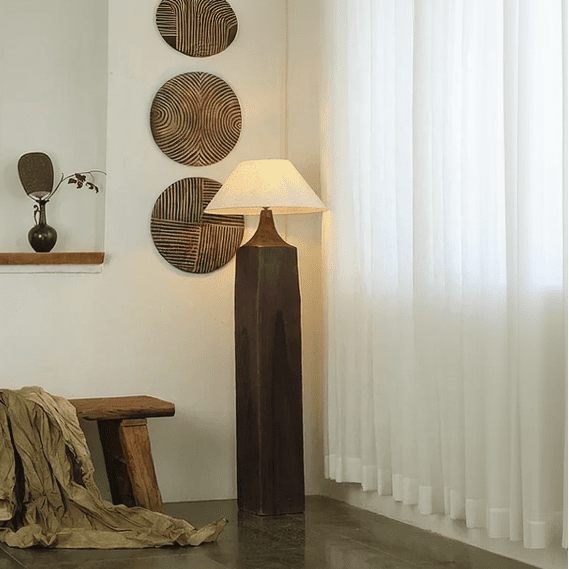 Vintage Distressed Solid Wood Floor Lamp – Retro Rustic Standing Light - MOOAZAA