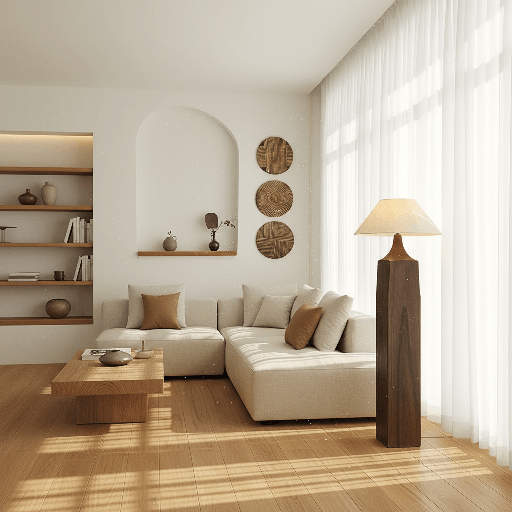 Vintage Distressed Solid Wood Floor Lamp – Retro Rustic Standing Light - MOOAZAA