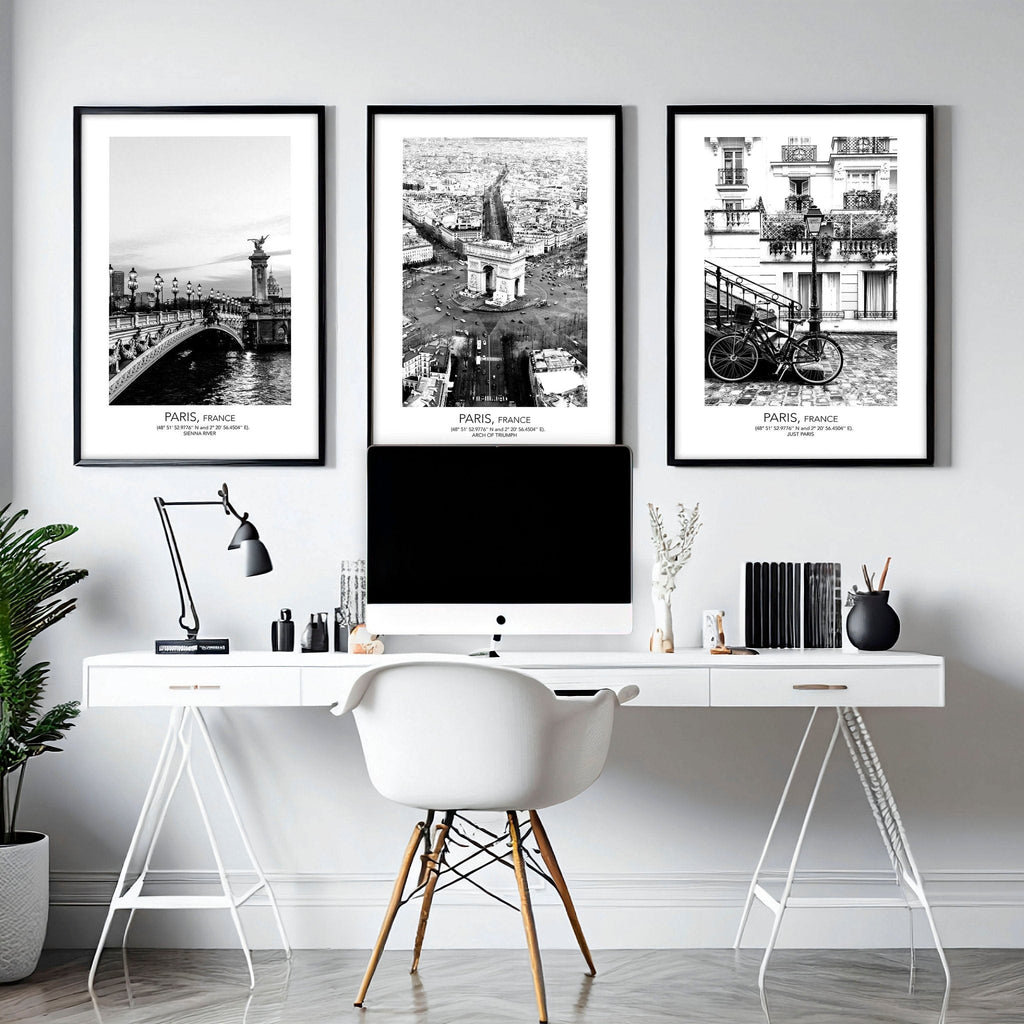 Paris Poster Vintage Set of 3 | Framed Wall Art Prints