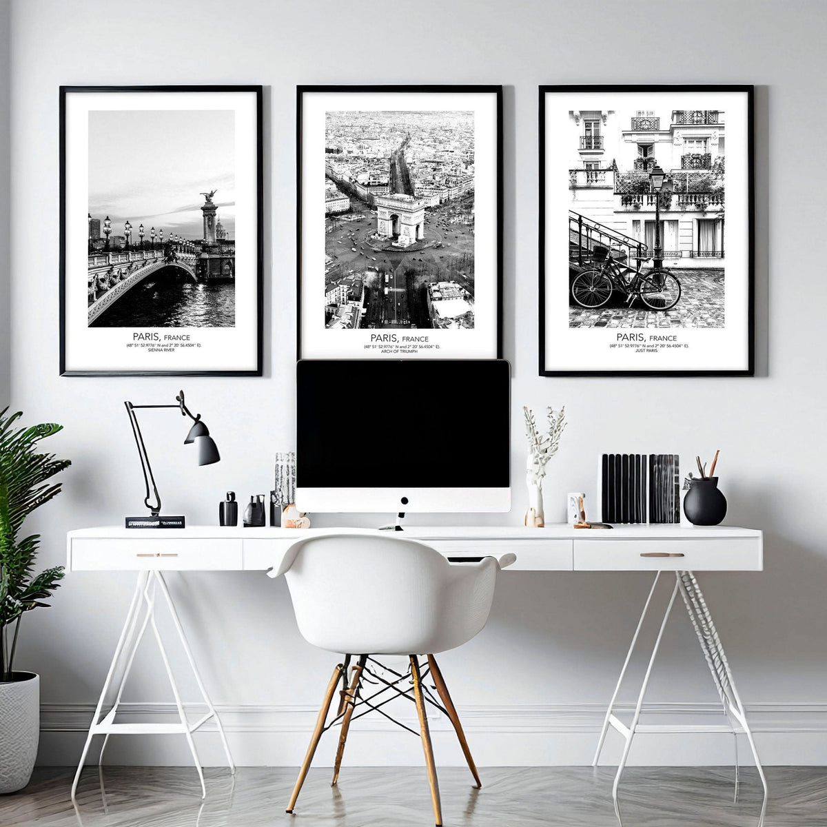 Paris Poster Vintage Set of 3 | Framed Wall Art Prints