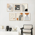 6pcs Boho Abstract Wall Art Prints – Modern Geometric Set