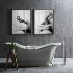 Modern Animal Bathroom Poster – Black & White Canvas Wall Art Print