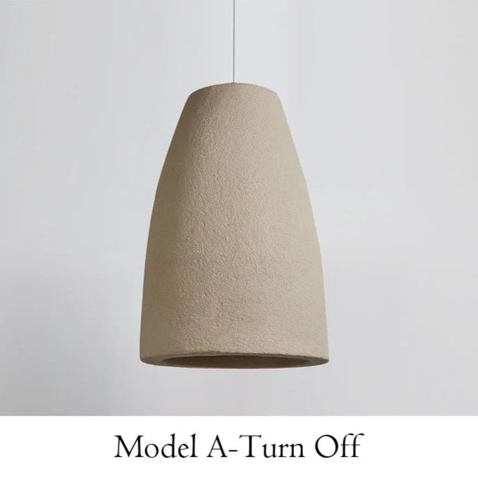 Beige pendant light on a plain background with text 'Model A-Turn Off'.