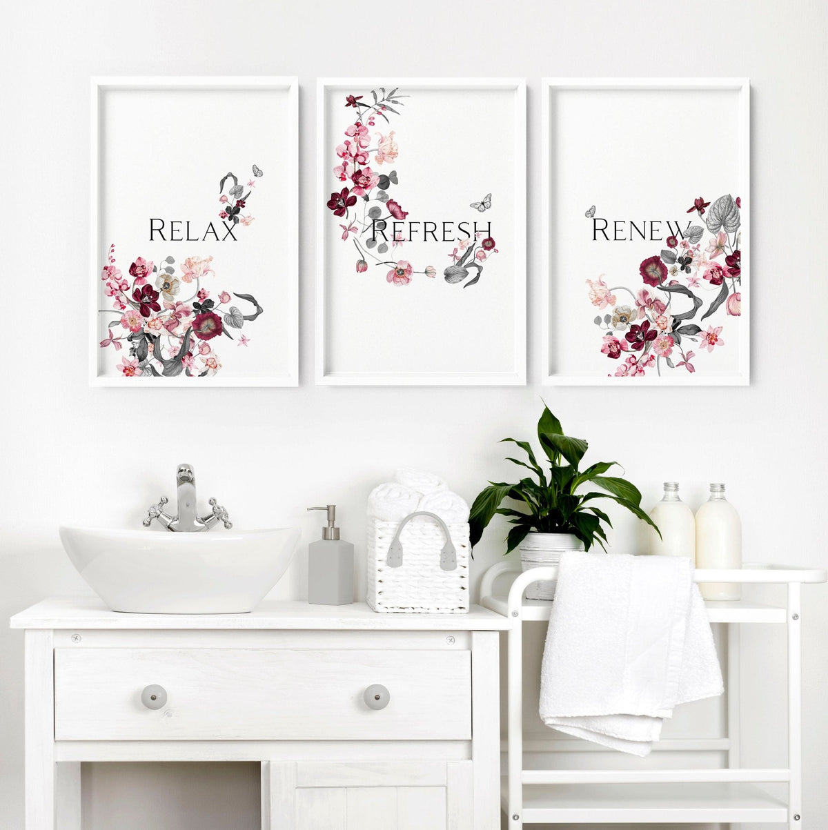 Bathroom Pictures Set of 3 | Framed Wall Art Prints