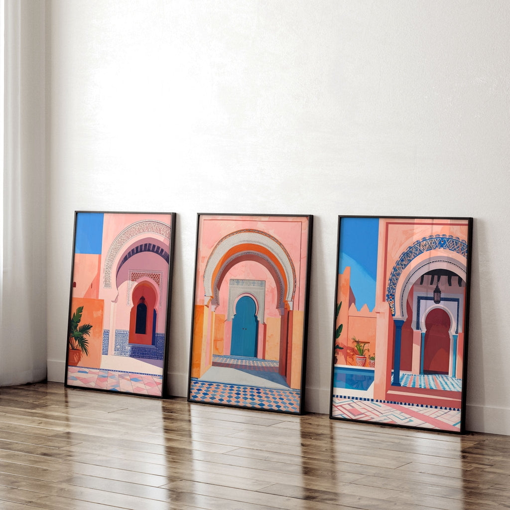 Wall Art For Living Room Framed | Set of 3 Moroccan Inspired Wall art Prints