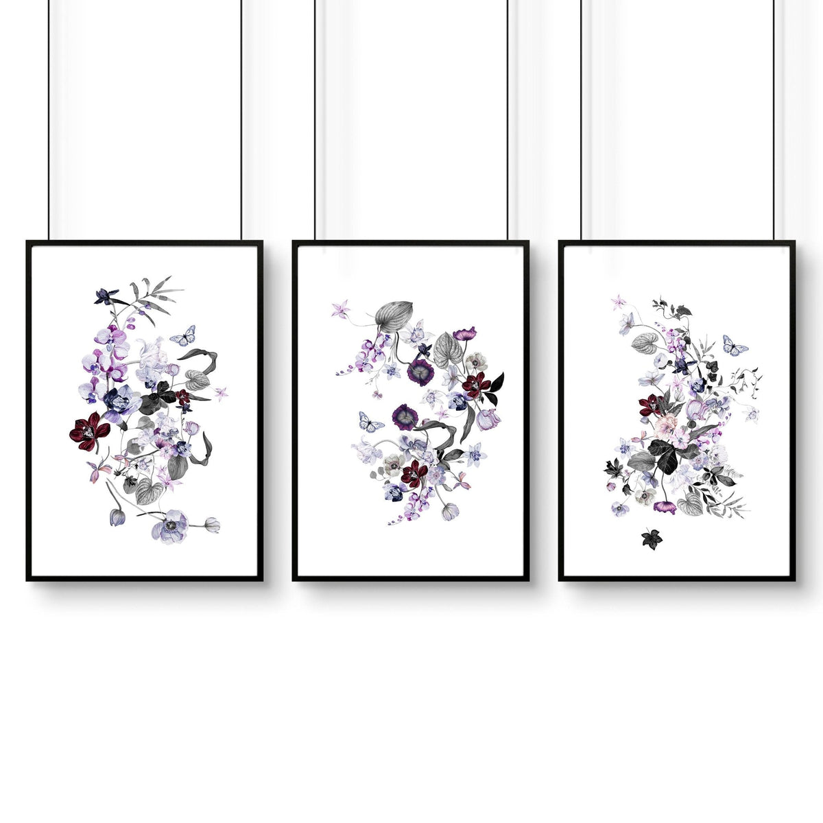 Set of 3 Wall Art for Bedroom – Shabby Chic Botanical Prints