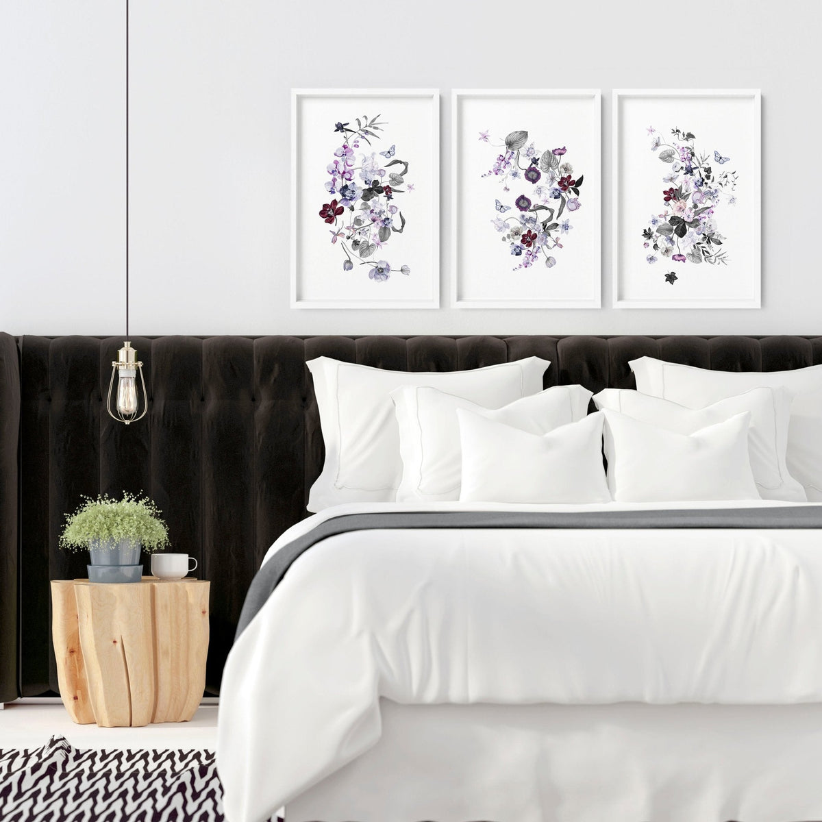 Set of 3 Wall Art for Bedroom – Shabby Chic Botanical Prints
