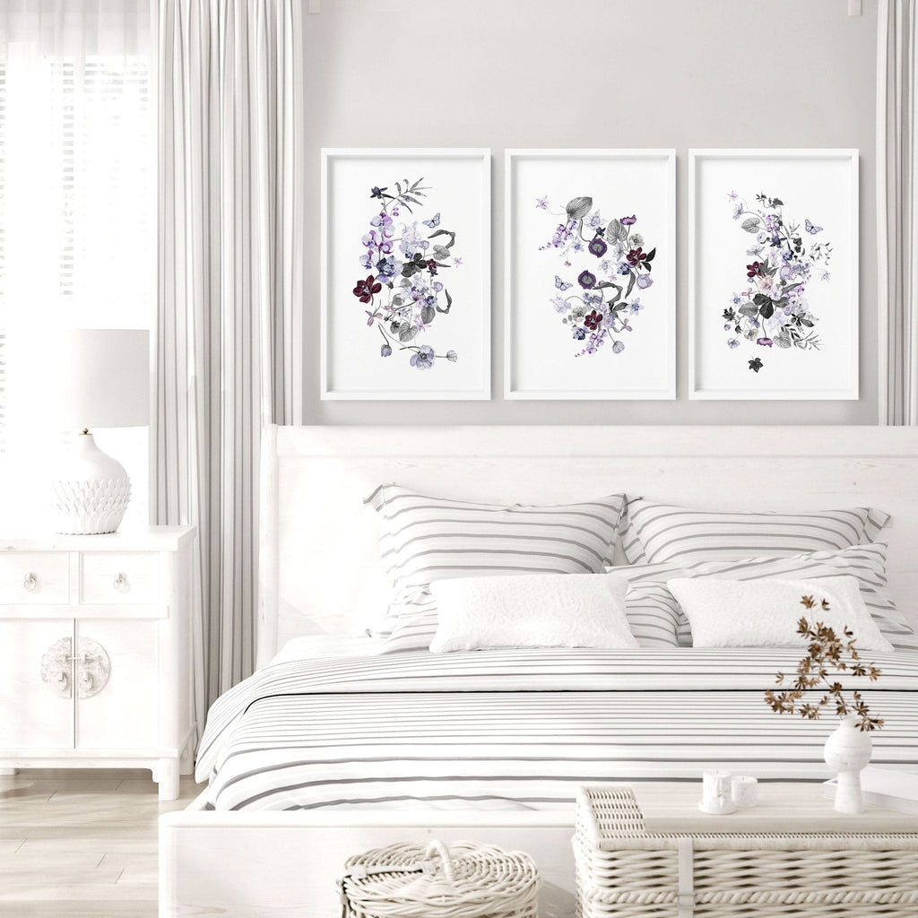 Set of 3 Wall Art for Bedroom – Shabby Chic Botanical Prints