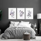 Set of 3 Wall Art for Bedroom – Shabby Chic Botanical Prints