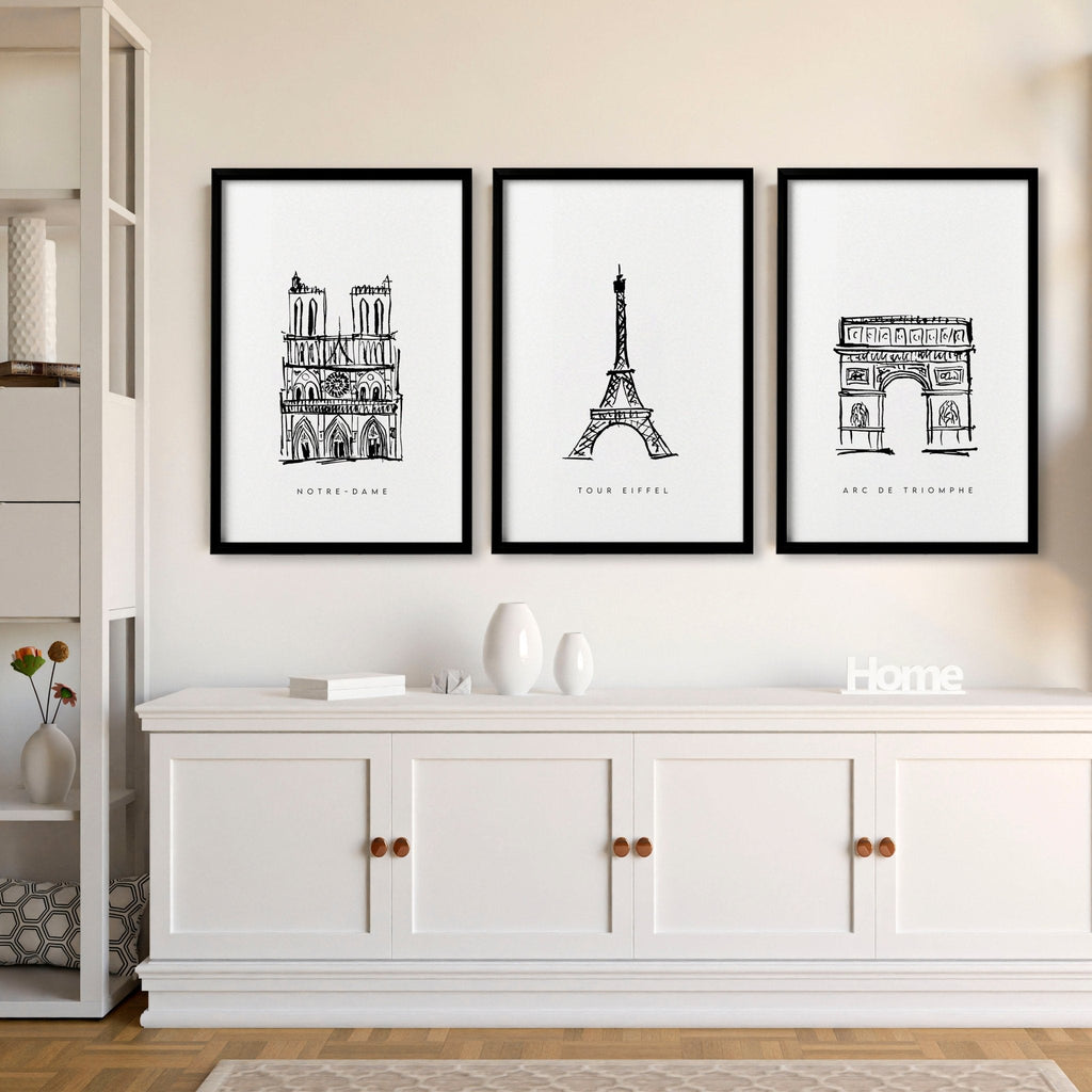 Wall Art Framed For Living Room | Set of 3 Paris Landmarks Wall art Prints