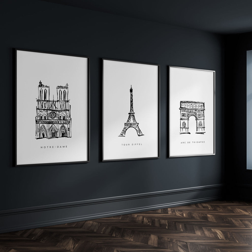 Wall Art Framed For Living Room | Set of 3 Paris Landmarks Wall art Prints