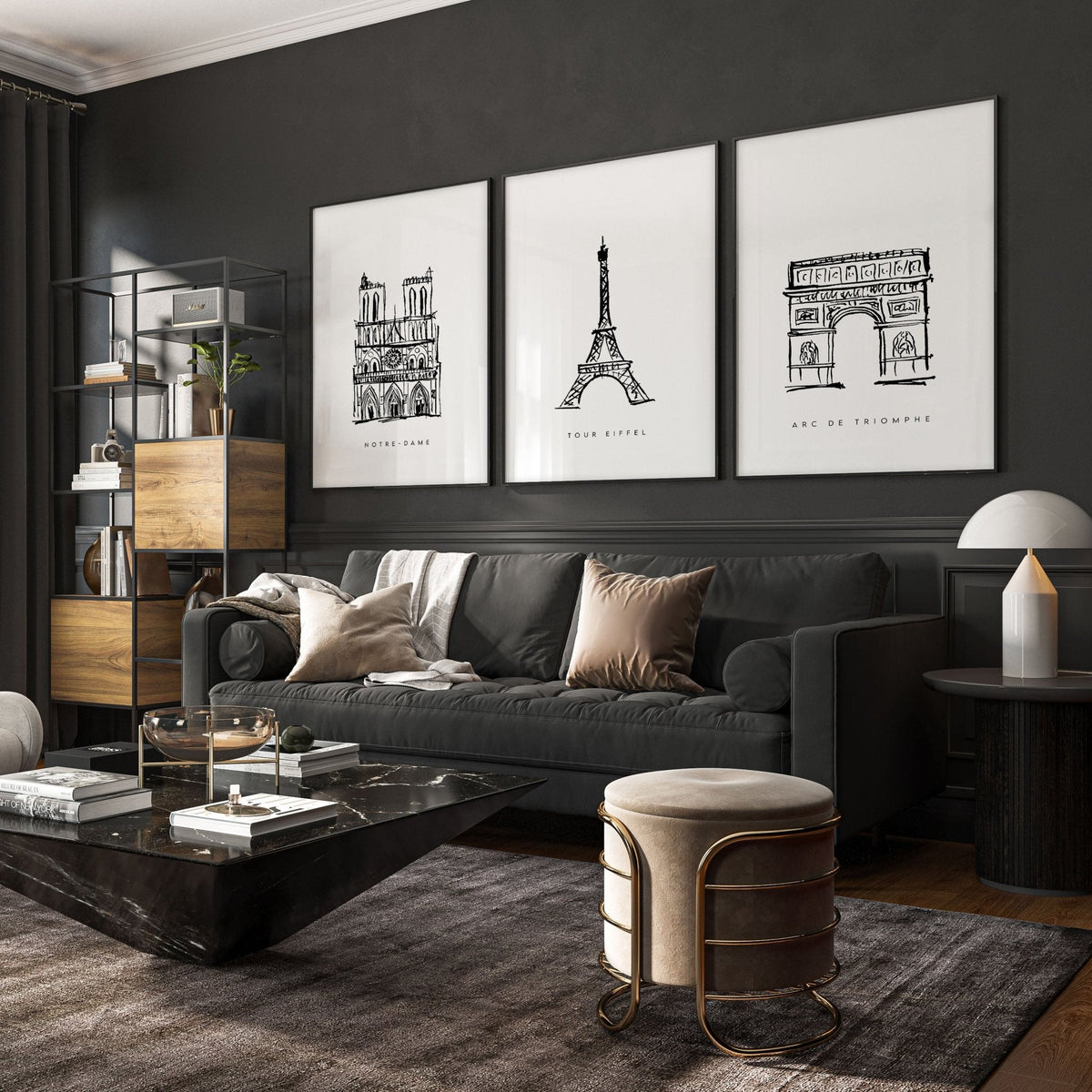 Wall Art Framed For Living Room | Set of 3 Paris Landmarks Wall art Prints
