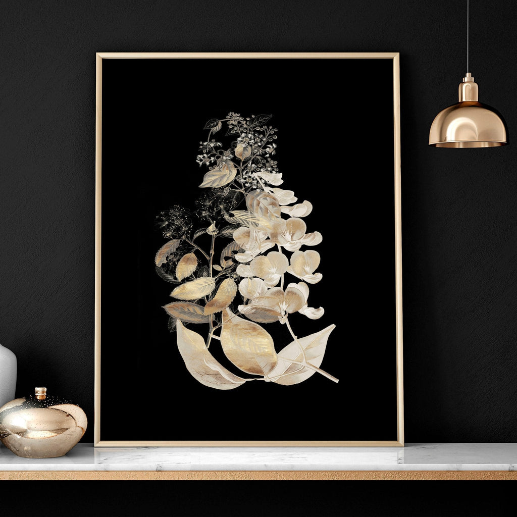 Wall Art for Living Room – Gold Floral Set of 3 Prints