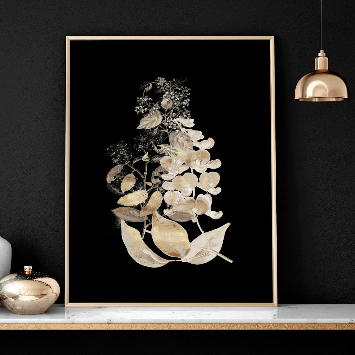 Wall Art for Living Room – Gold Floral Set of 3 Prints