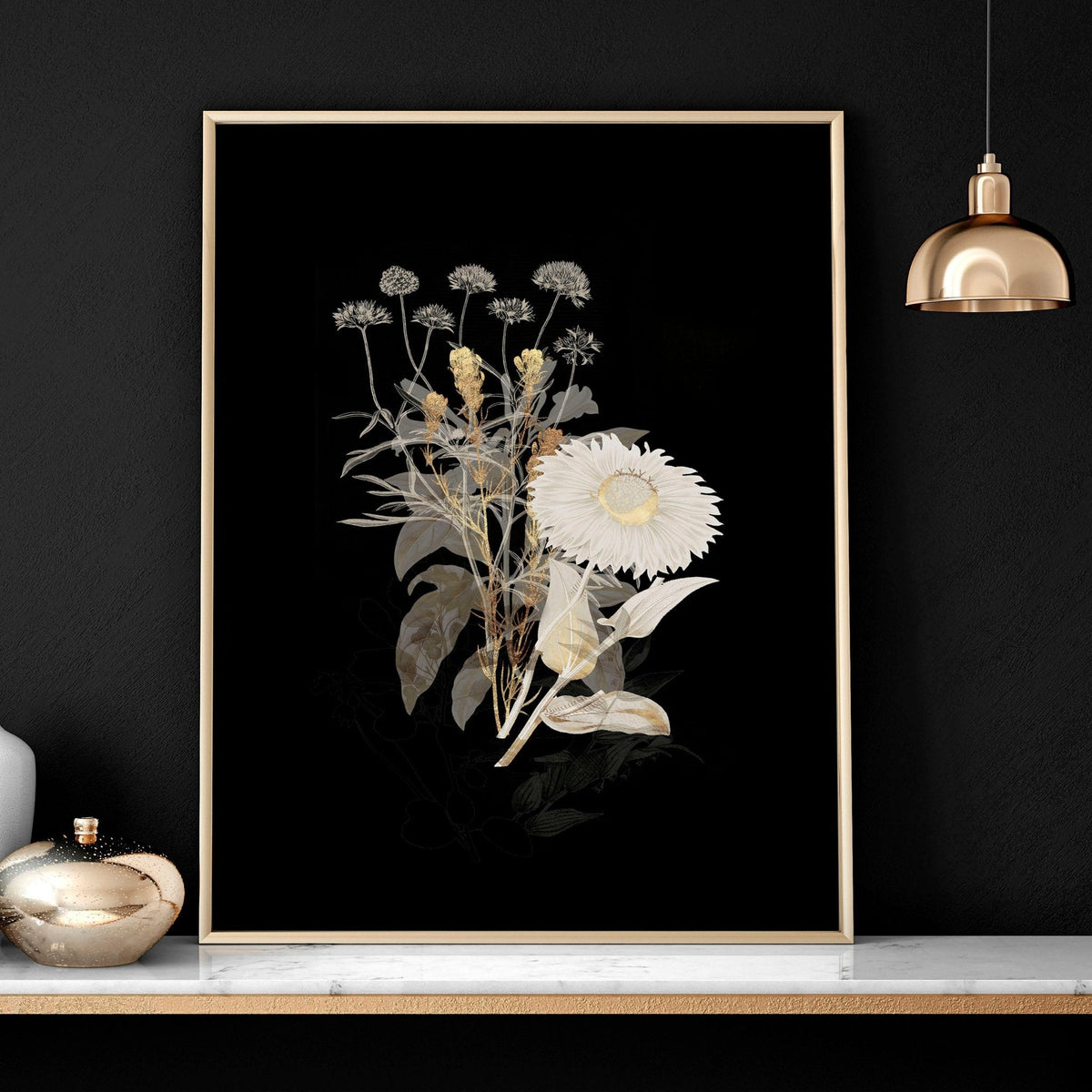 Wall Art for Living Room – Gold Floral Set of 3 Prints
