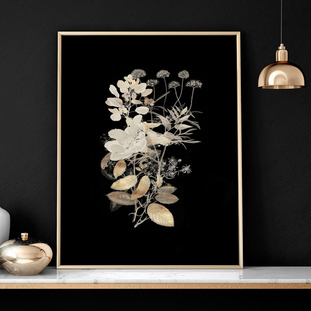 Wall Art for Living Room – Gold Floral Set of 3 Prints