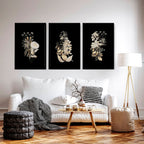 Wall Art for Living Room – Gold Floral Set of 3 Prints