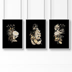 Wall Art for Living Room – Gold Floral Set of 3 Prints