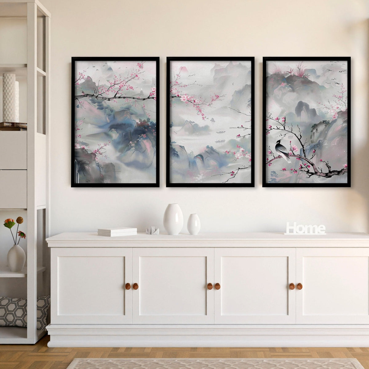 Wall Art Living Room Large | Set of 3 Chinoiserie Wall art Prints