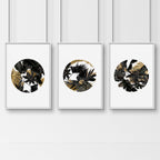 Wall art with gold for living room | set of 3 Tropical wall art prints