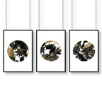 Wall art with gold for living room | set of 3 Tropical wall art prints
