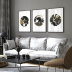Wall art with gold for living room | set of 3 Tropical wall art prints