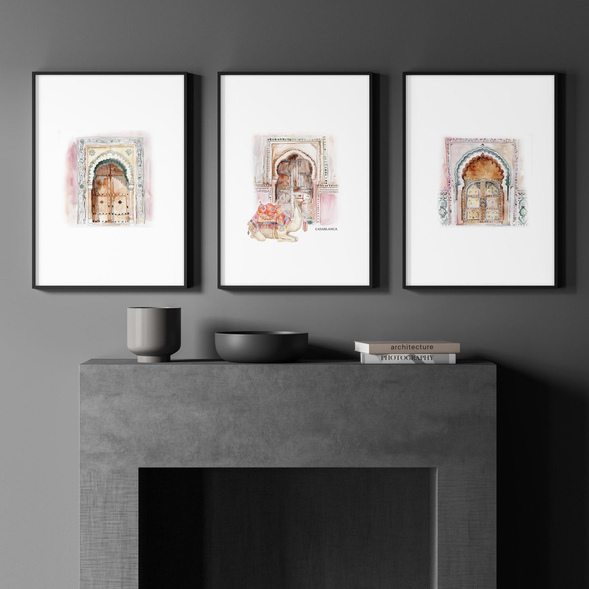 Wall Canvases For Living Room | Set of 3 Moroccan Inspired Wall art Prints