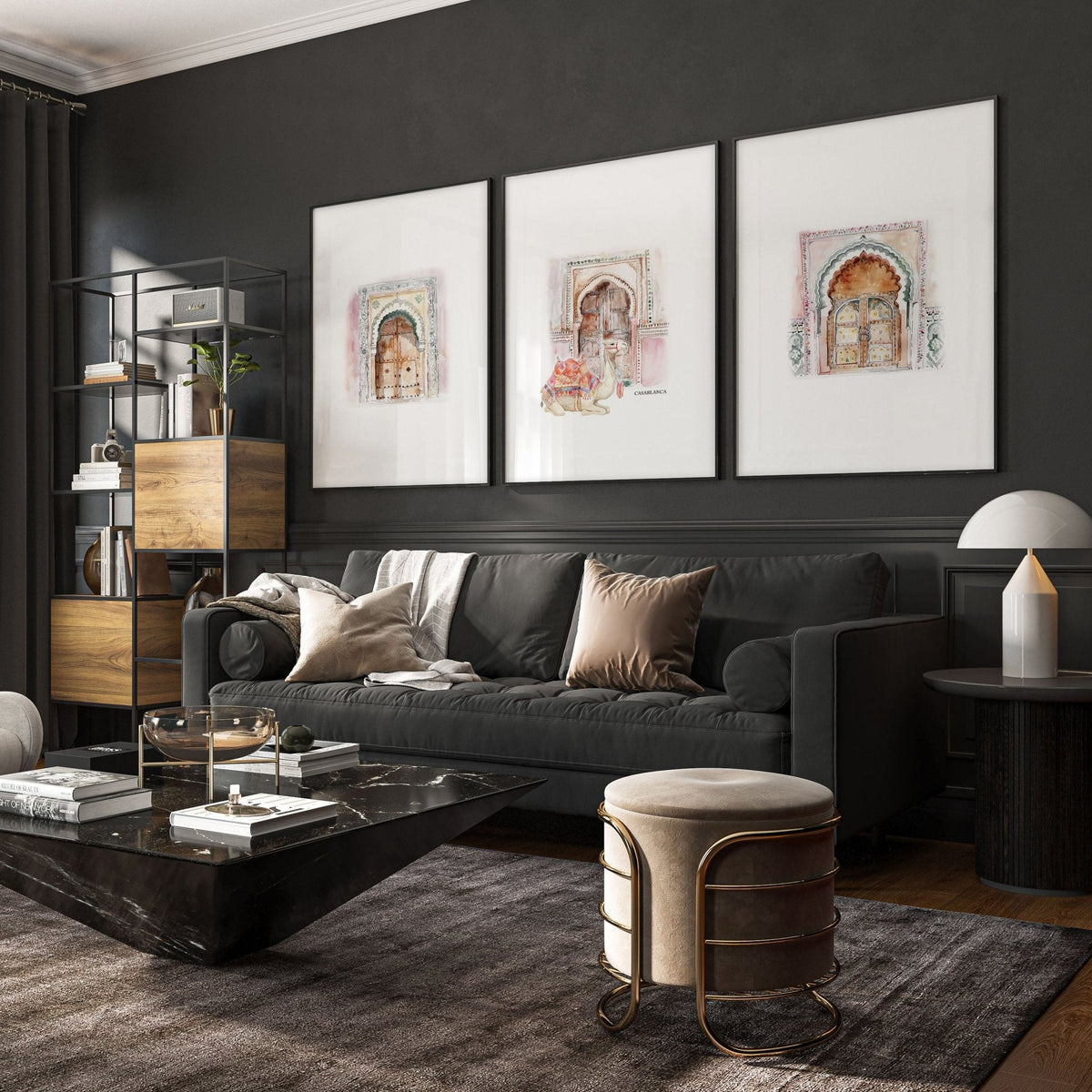 Wall Canvases For Living Room | Set of 3 Moroccan Inspired Wall art Prints